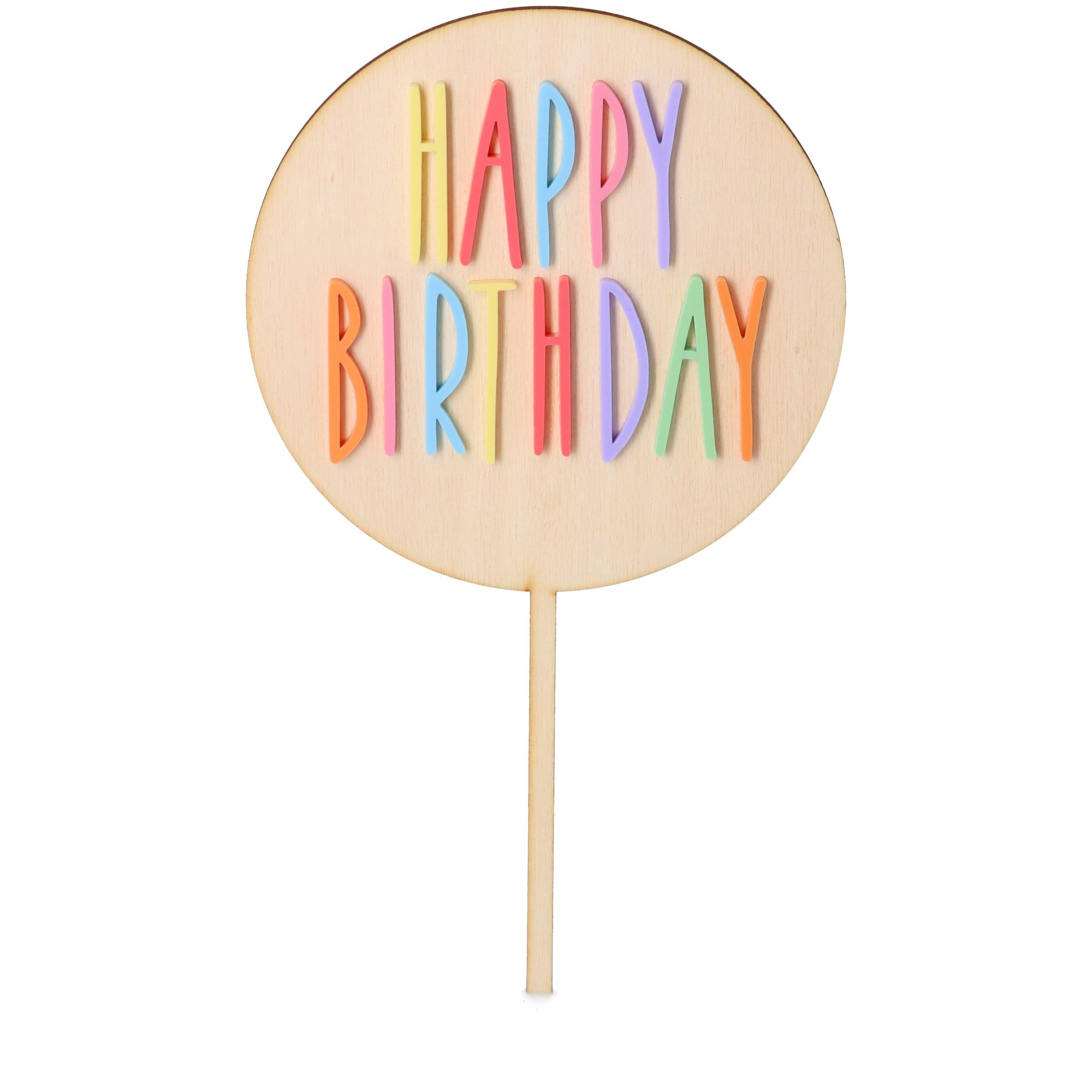 Cake Topper Happy Birthday Bunt 23cm x 13cm aus Holz & Acryl Cake Topper Happy Birthday Bunt 23cm x 13cm aus Holz & Acryl