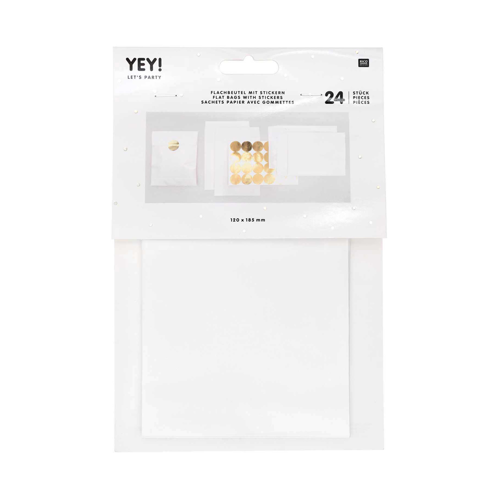 24 kleine Geschenktüten Flachbeutel mit Stickern, Weiß 24 kleine Geschenktüten Flachbeutel mit Stickern, Weiß