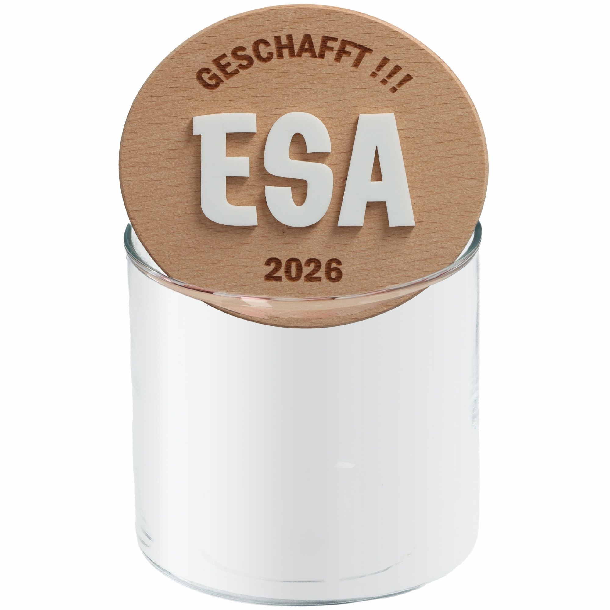 Holzdeckel, ESA, 2026, Miniatur, Zylinderglas