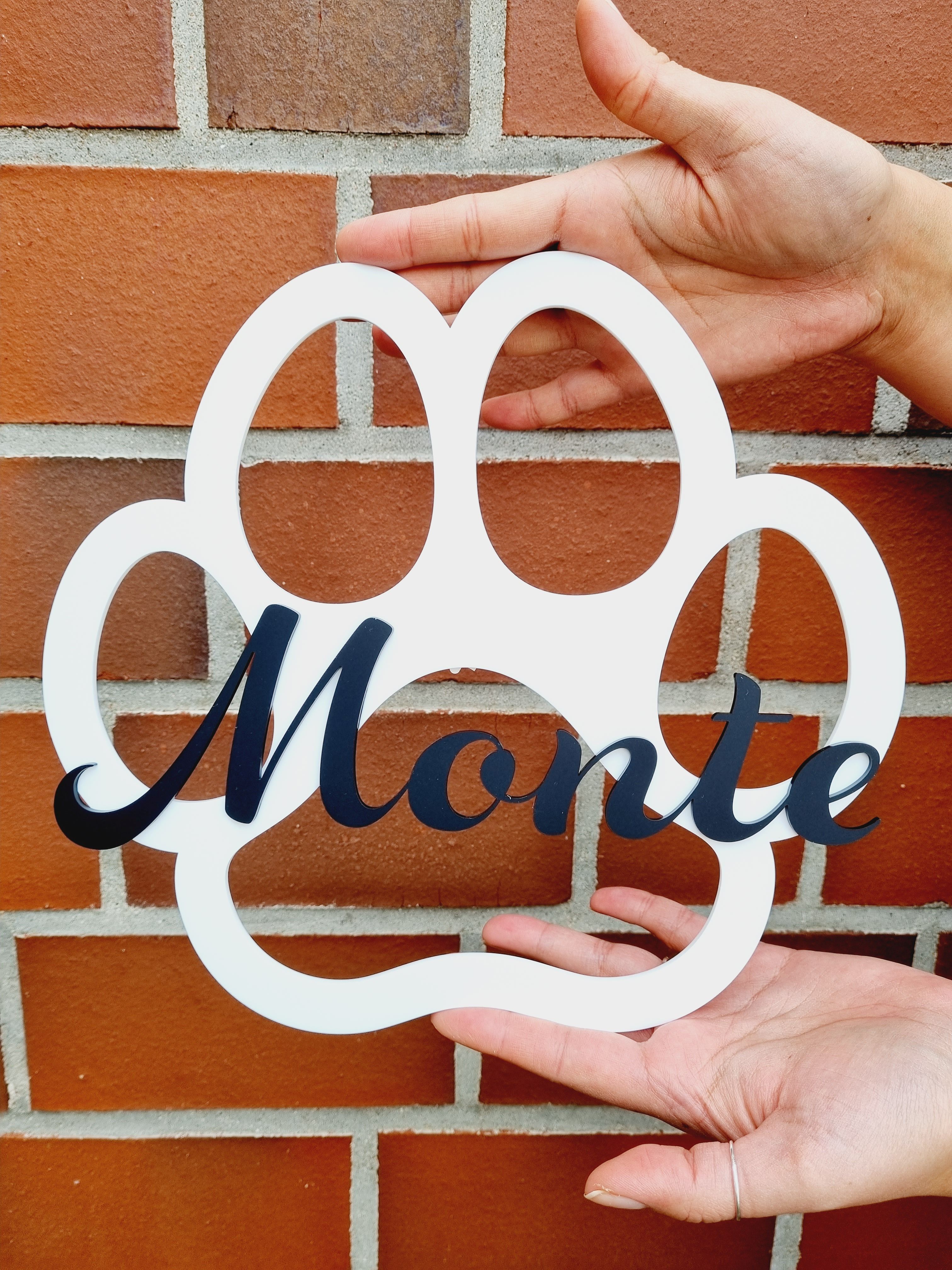 Schild Hundepfote "Name" aus Acryl 30cm x 27cm Schild Hundepfote "Name" aus Acryl 30cm x 27cm