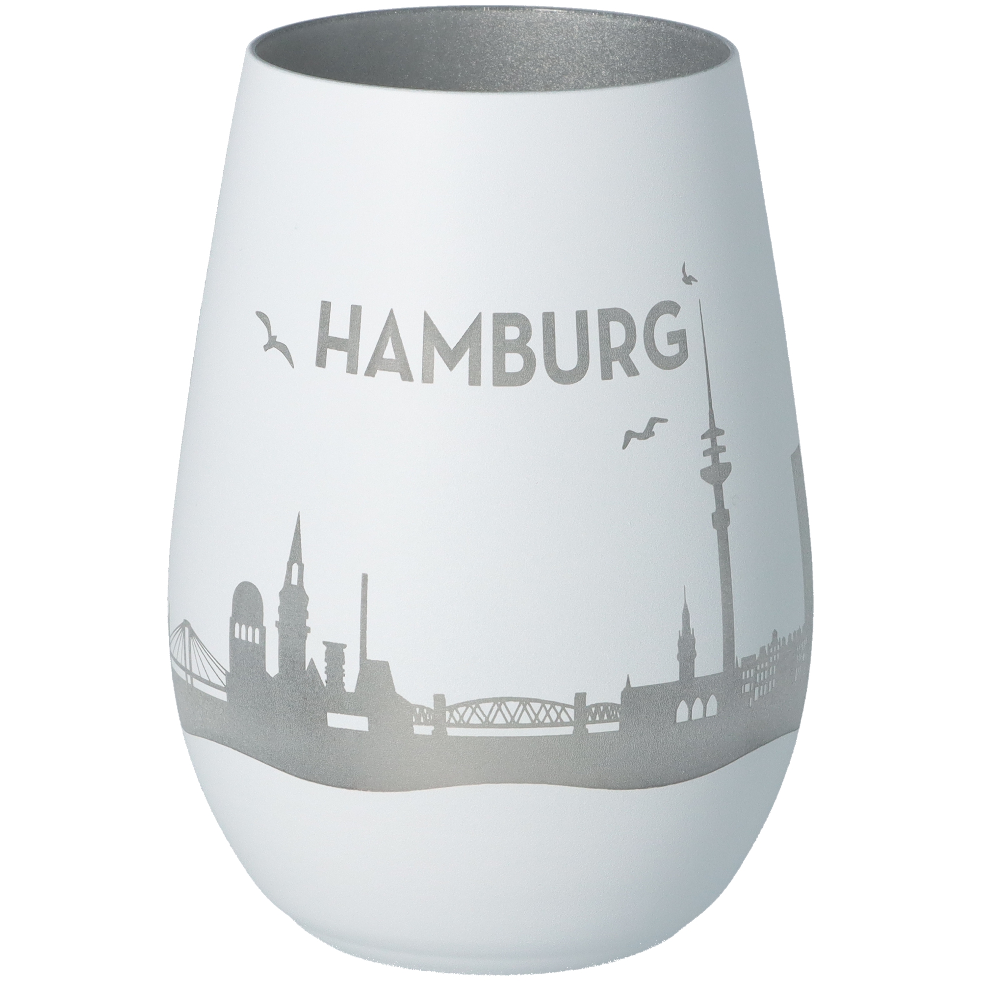 Windlicht Skyline Hamburg Weiß/Silber Glas, Töpferei, Einmachglas, Vase