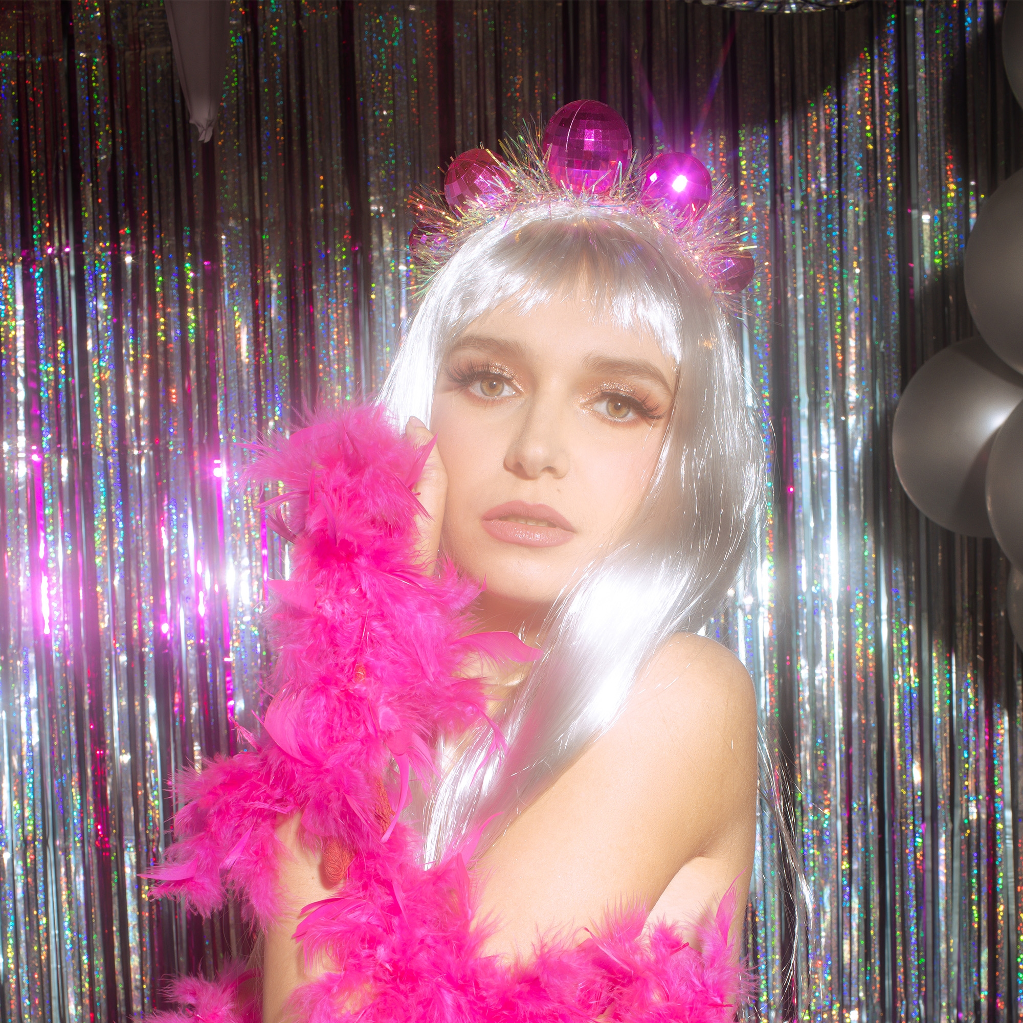 Haarreif "Pinke Discokugeln" Zubehor, Person, Gesicht, Kopf, Federboa