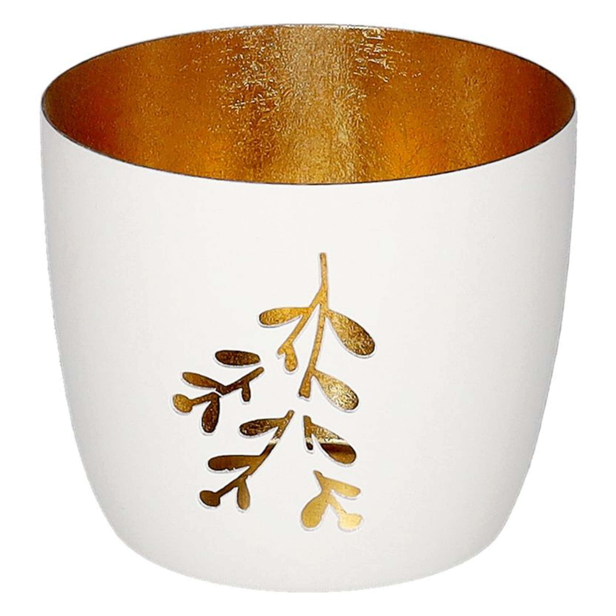 Madras Windlicht "Mistelzweig", Weiß/Gold - M Töpferei