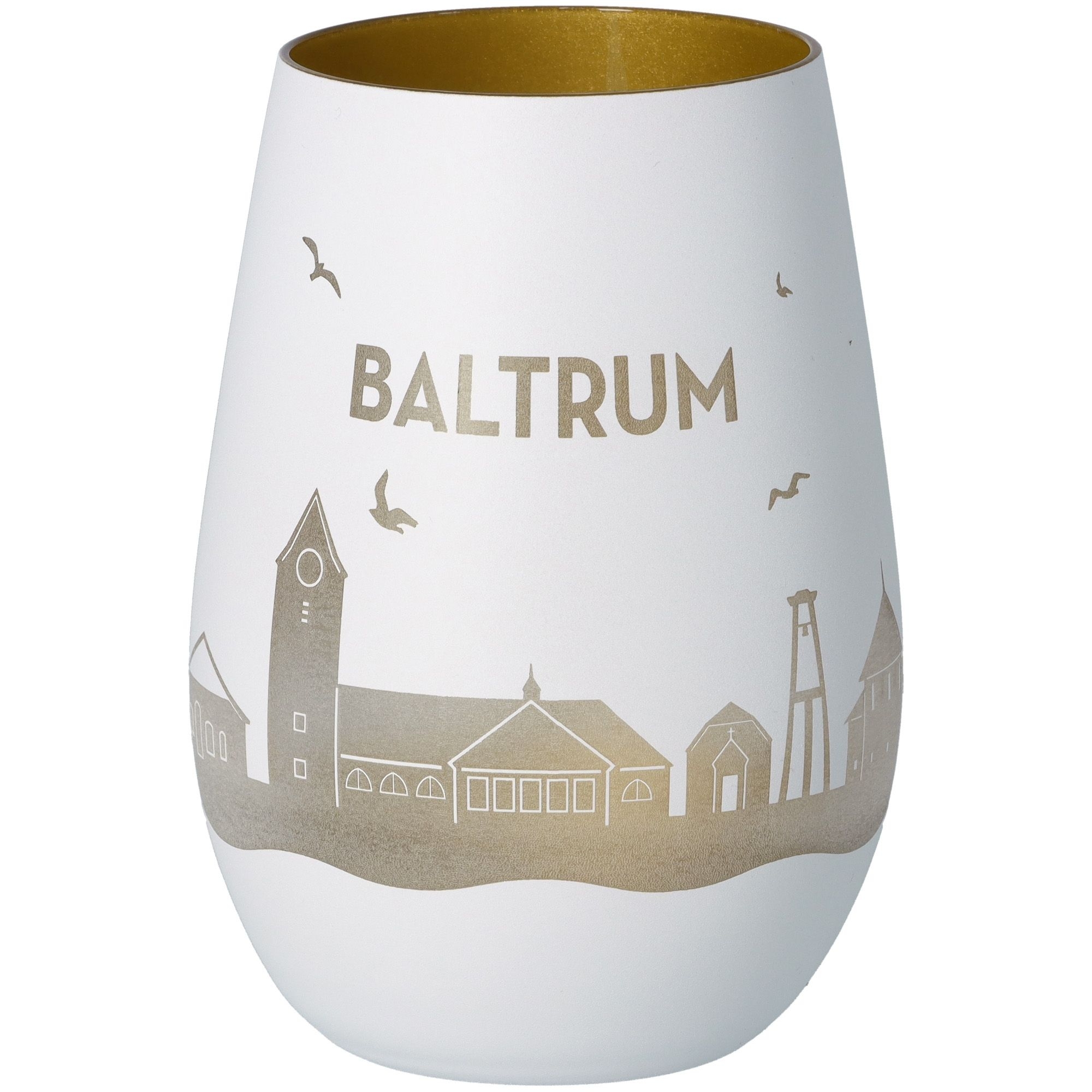 Windlicht Skyline Baltrum Weiß/Gold Töpferei, Krug, Vase