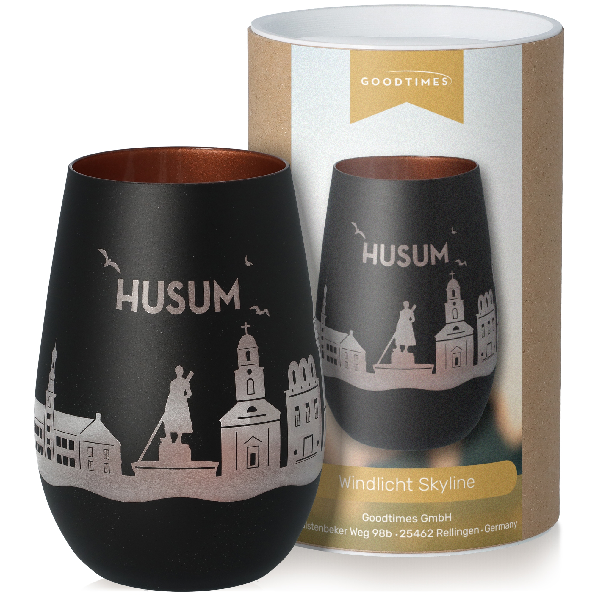 Windlicht Skyline Husum Schwarz/Bronze Töpferei, Krug