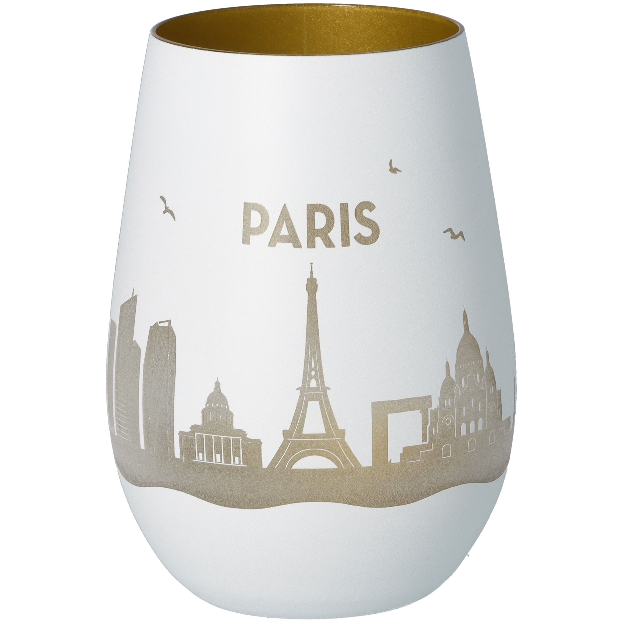 Windlicht Skyline Paris Weiß/Gold Töpferei, Krug, Lampe, Glas, Porzellan