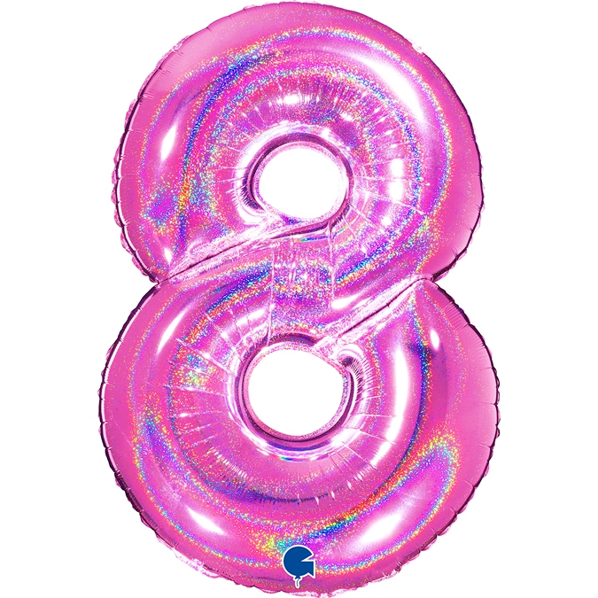 Folienballon Zahl 8 Pink Holographic 100cm