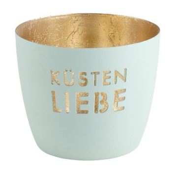 Madras Windlicht "Küsten Liebe", Eisblau/Gold - M