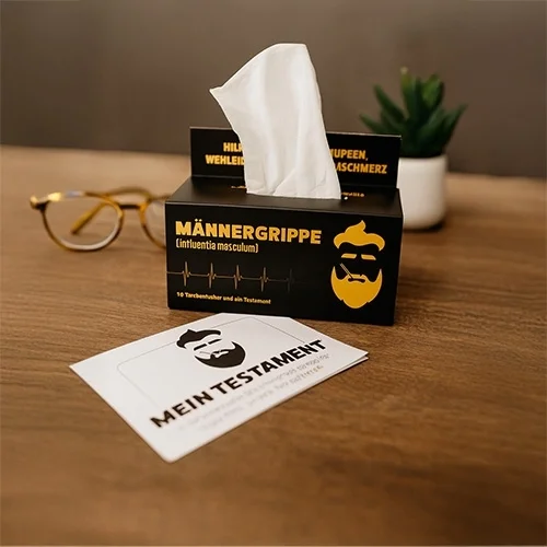 Taschentücher, Männergrippe, Testpaket, Brille, Box Taschentücher
