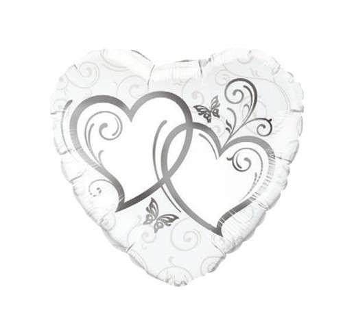 Folienballon Herz "Verschlungende Herzen" Silber 45cm