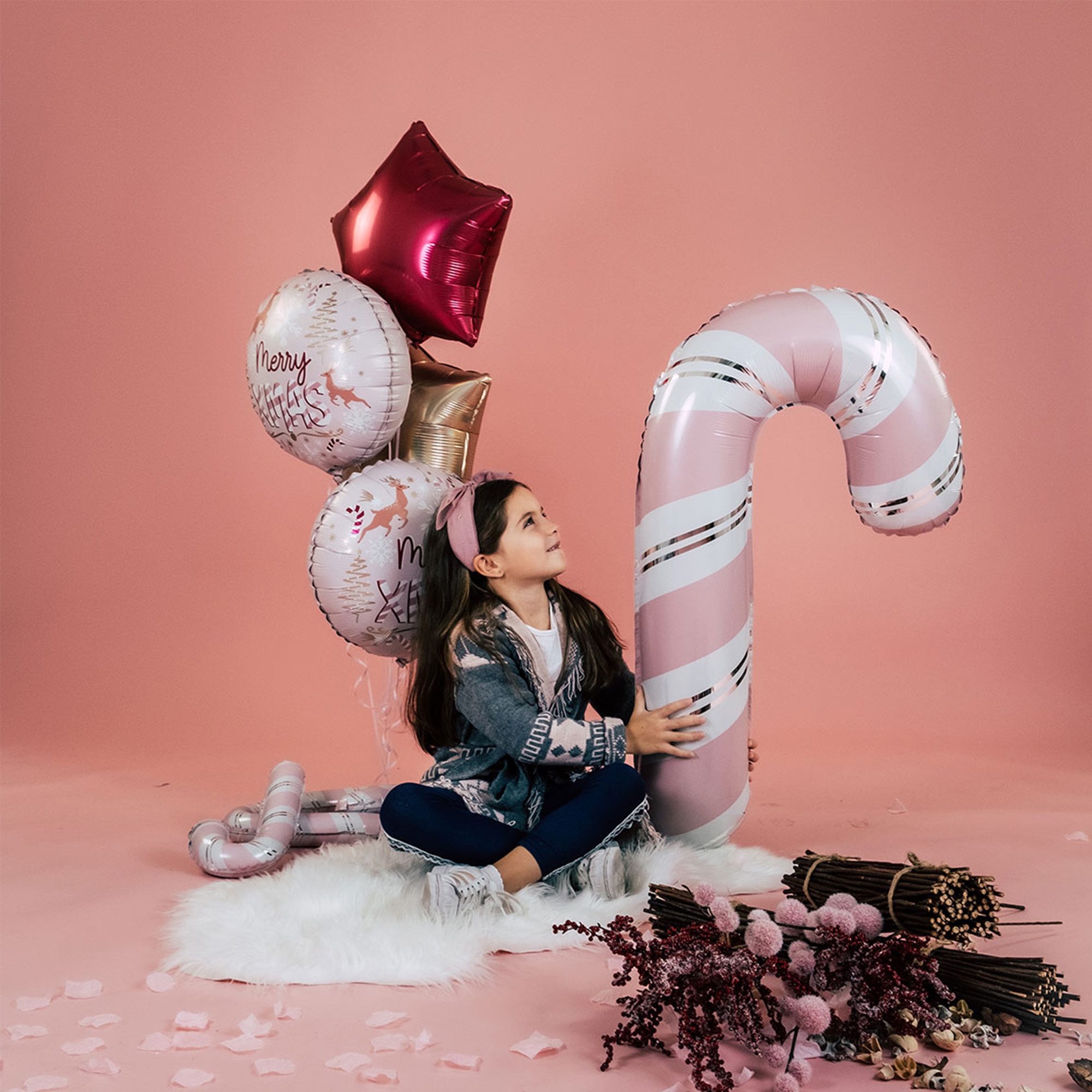 Folienballon Zuckerstange - Rosa / Weiß 90cm Leute, Person, Weiblich, Mädchen, Jugendlich