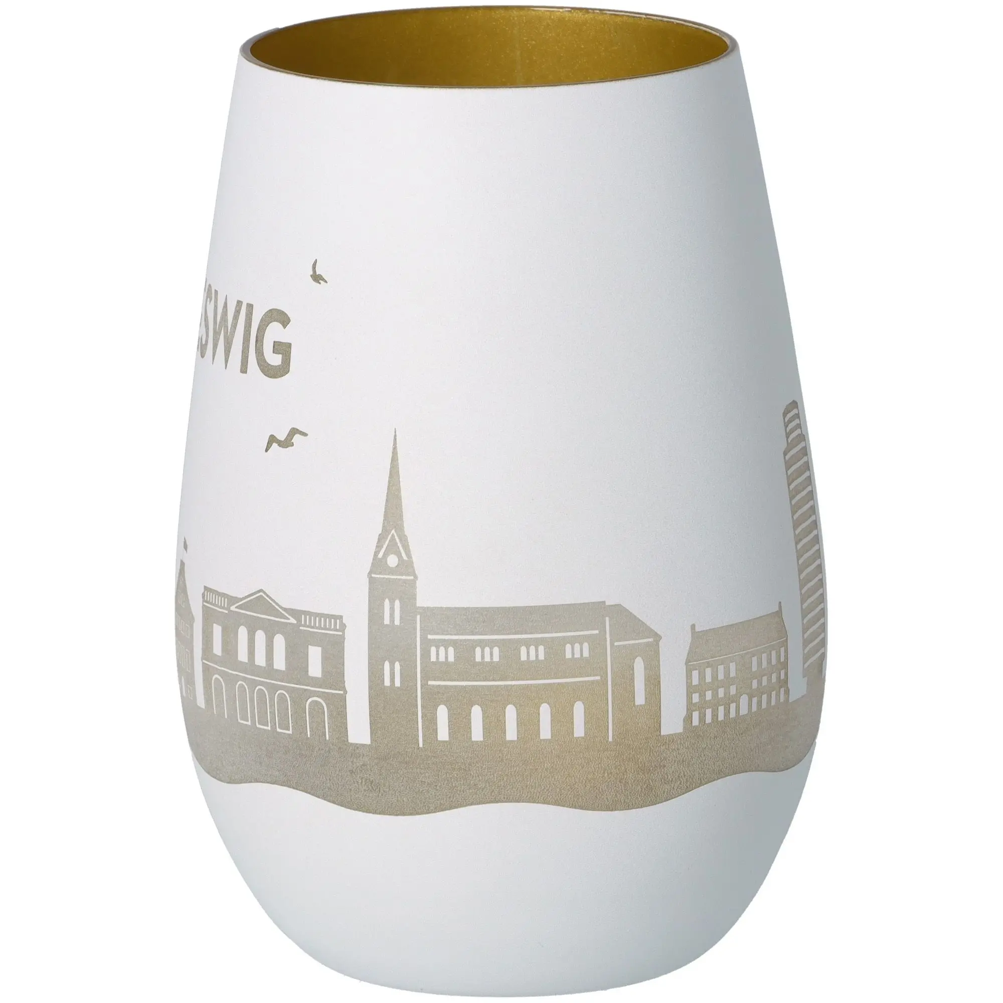 Windlicht Skyline Schleswig Weiß/Gold