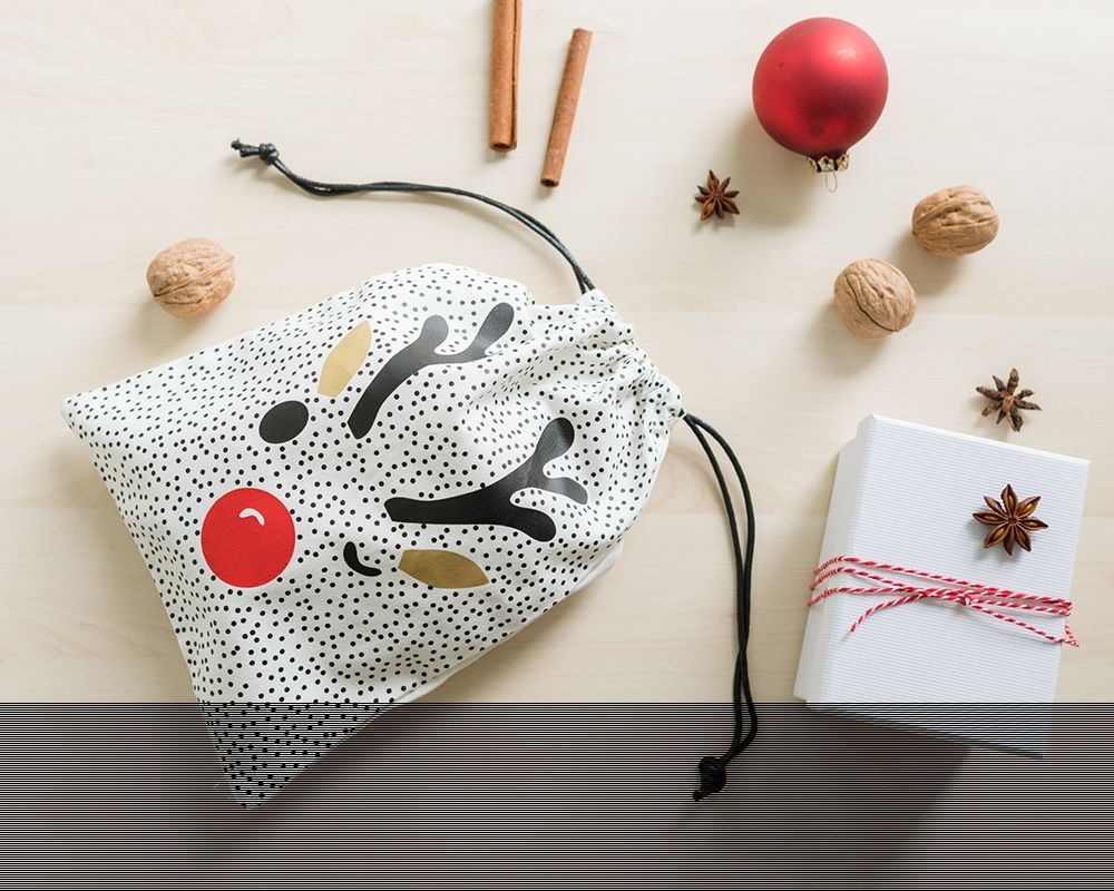 Weihnachtsgeschenkbeutel "Rudolf", 100% Baumwolle