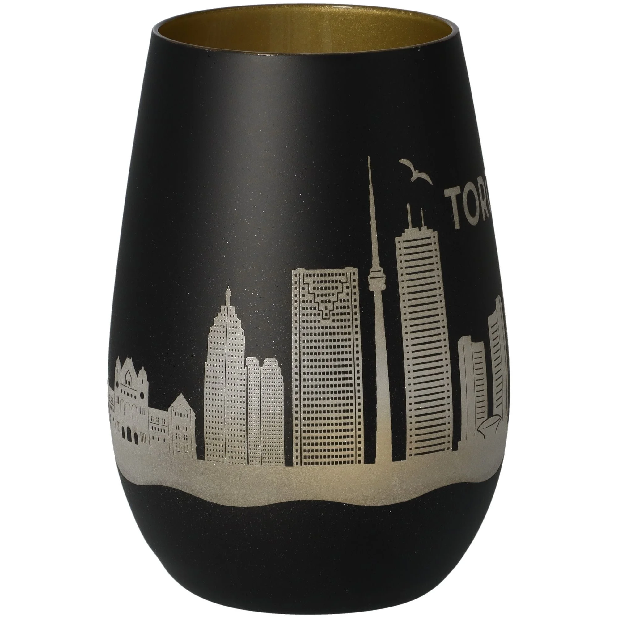 Vase, Stadt skyline, schwarze Keramik, Goldmuster, Becher-Vase