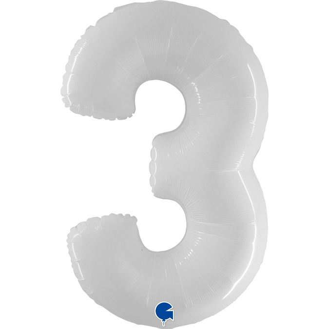 Folienballon Zahl 3 Shiny White 100cm/40" Folienballon Zahl 3 Shiny White 100cm/40"