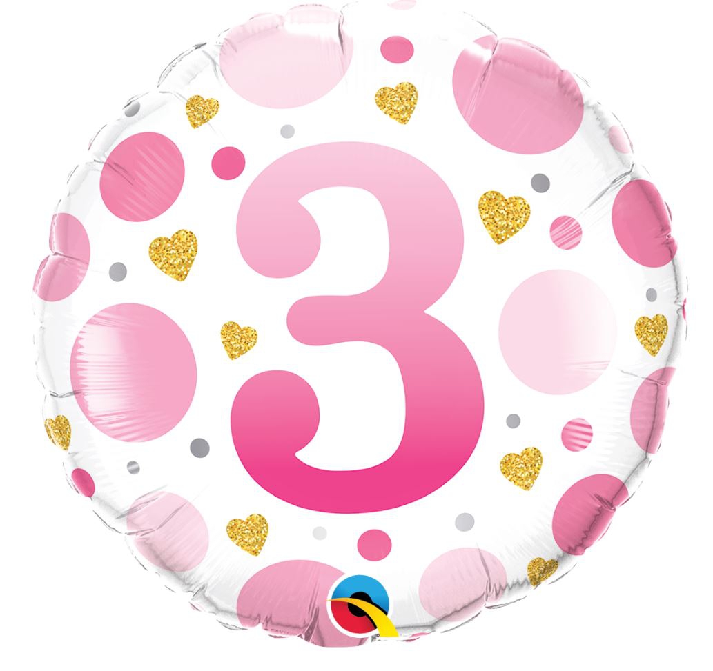 Folienballon Punkte "3" Rosa 45cm