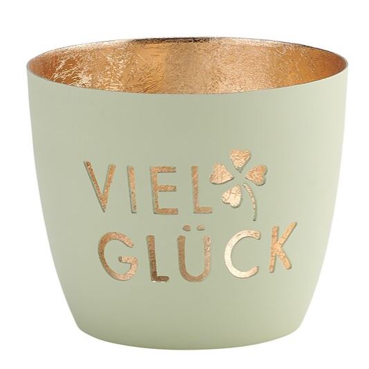 Madras Windlicht "Viel Glück", Pastellgrün/Gold - M Madras Windlicht "Viel Glück", Pastellgrün/Gold - M