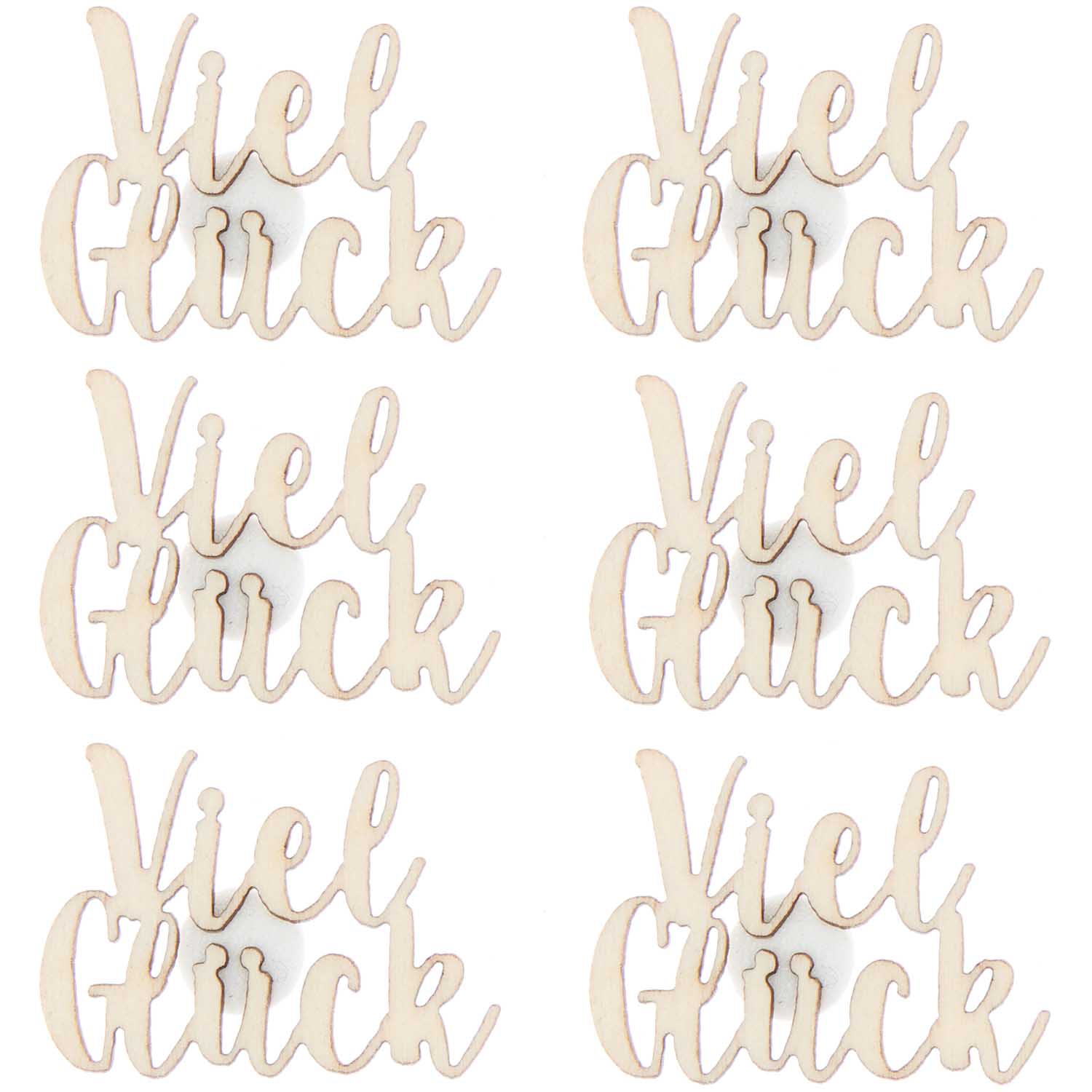 6 Holzsticker "Viel Glück"