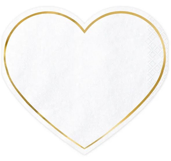 20 Servietten "♥", Weiß/Gold 20 Servietten "♥", Weiß/Gold