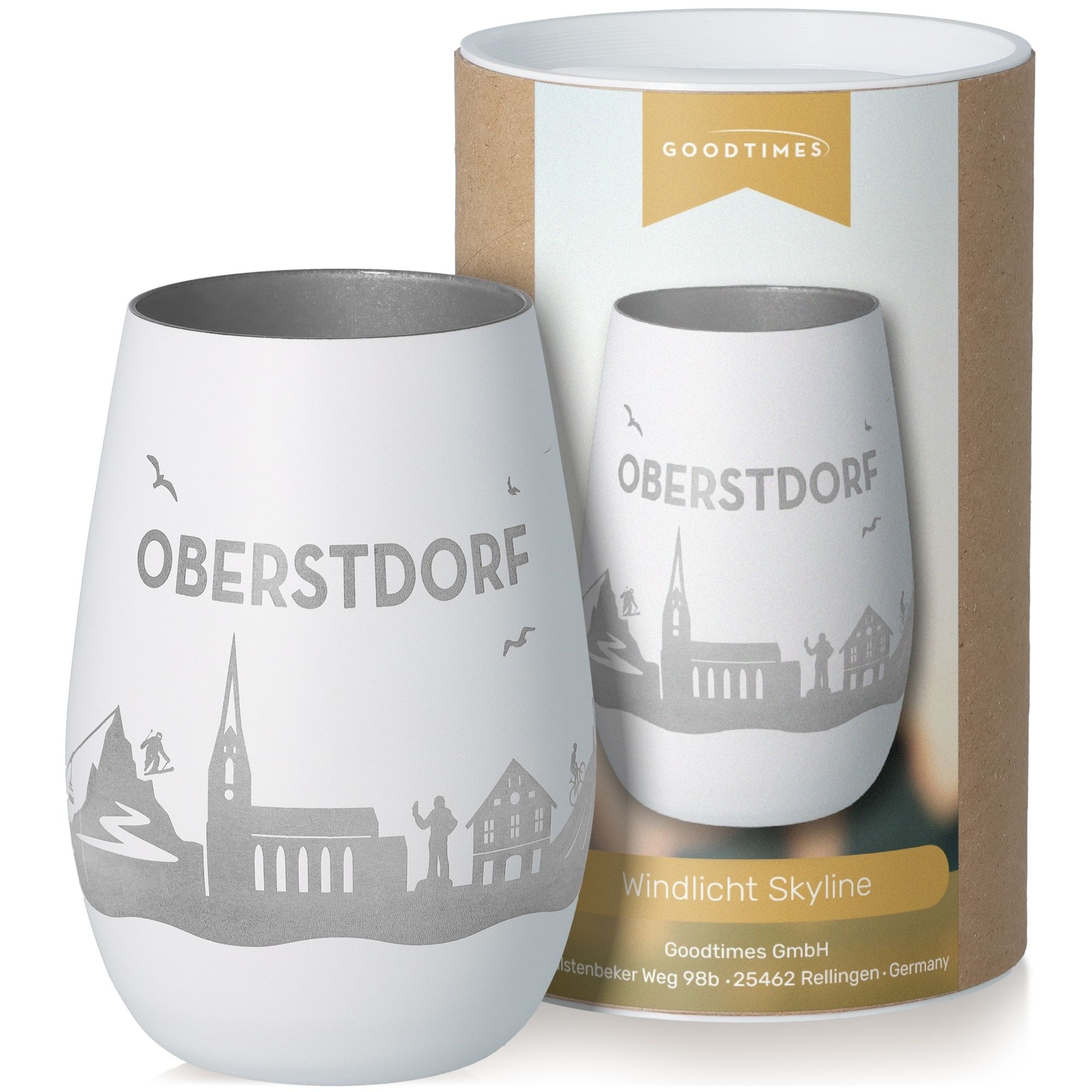 Windlicht Skyline Oberstdorf Weiß/Silber Töpferei, Tasse, Krug