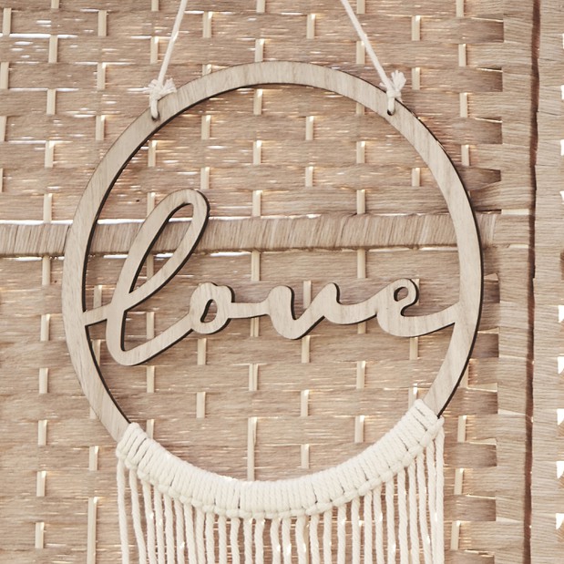 Makramee Deko Holzring "Love"