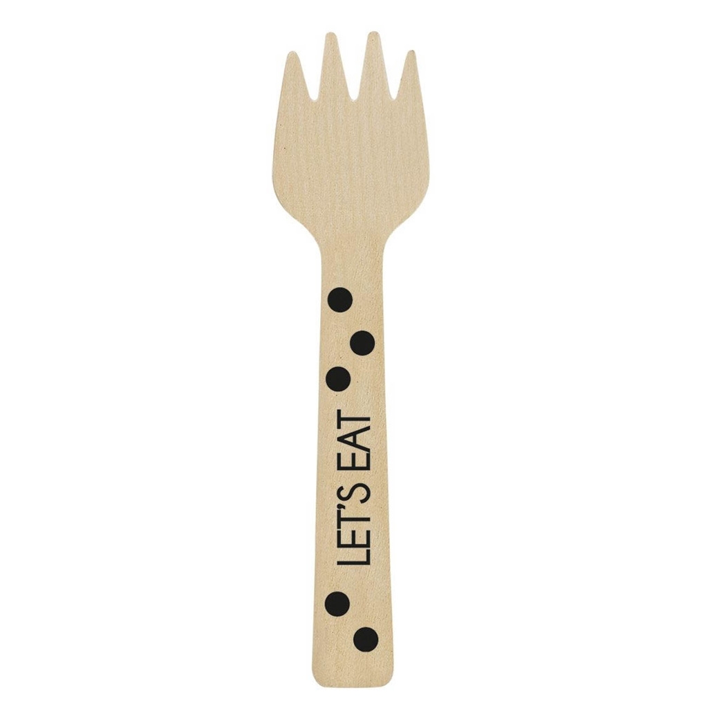 Holz-Gabel, Eetstäbchen, Holzgriff, Let's Eat Text, Käsegabel