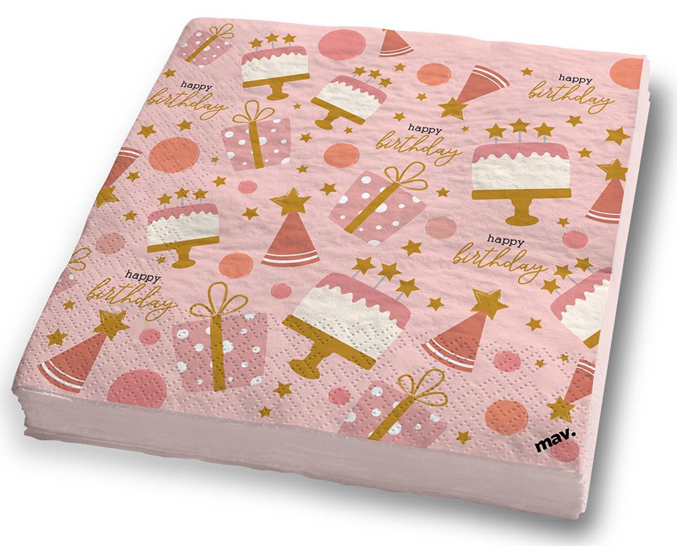 Servietten "Happy Birthday" Rosa, 20 Stück Servietten "Happy Birthday" Rosa, 20 Stück