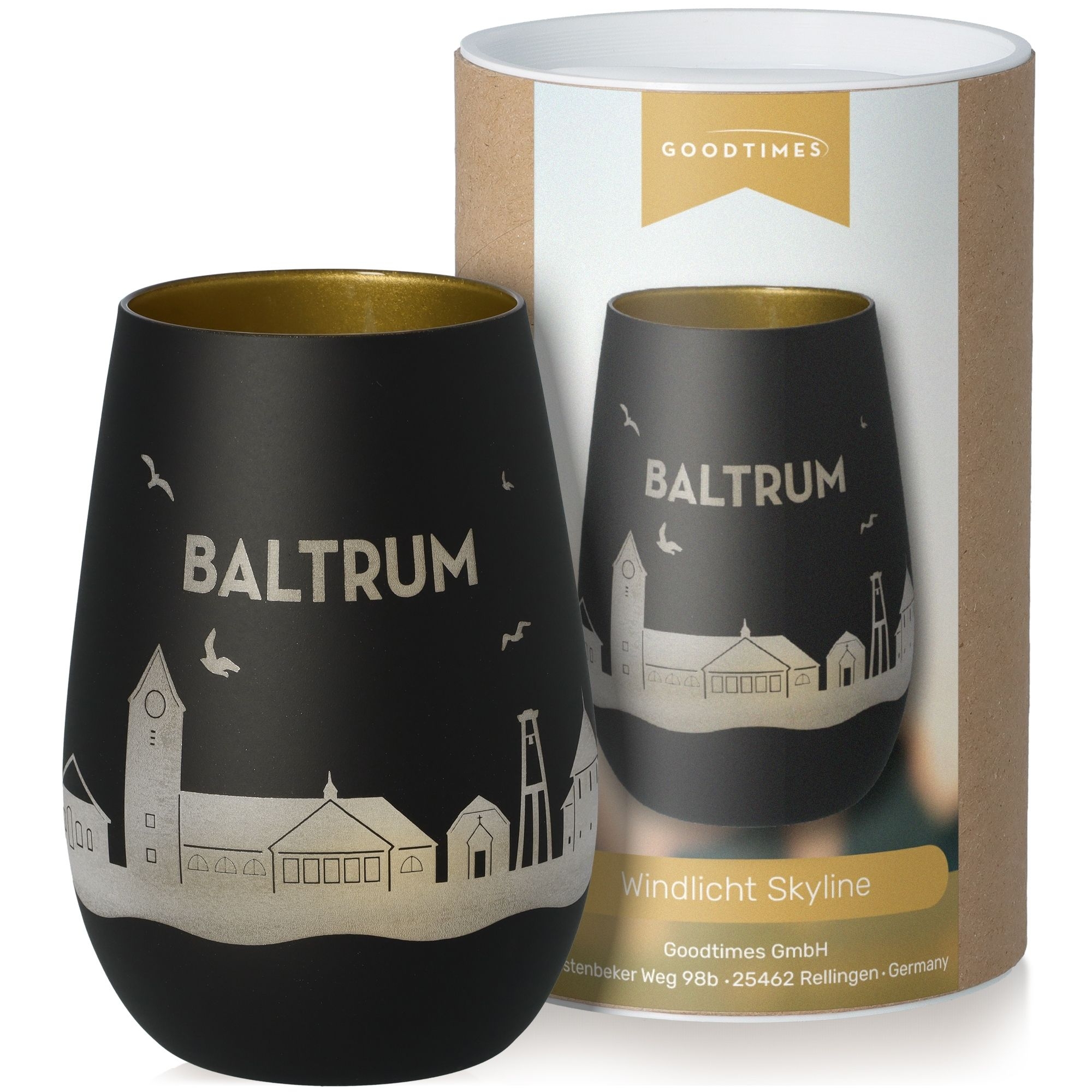 Windlicht Skyline Baltrum Schwarz/Gold Krug, Töpferei