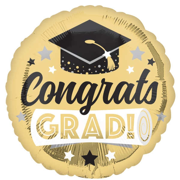 Folienballon "Congrats Grad", Gold/Schwarz 45 cm Folienballon "Congrats Grad", Gold/Schwarz 45 cm