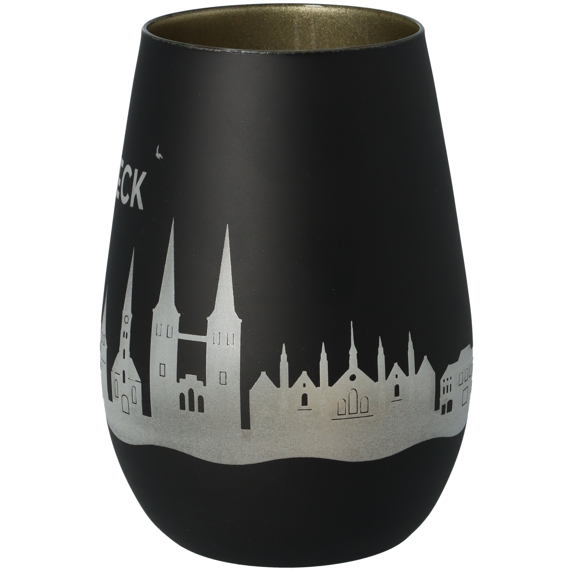 Windlicht Skyline Lübeck Schwarz/Gold