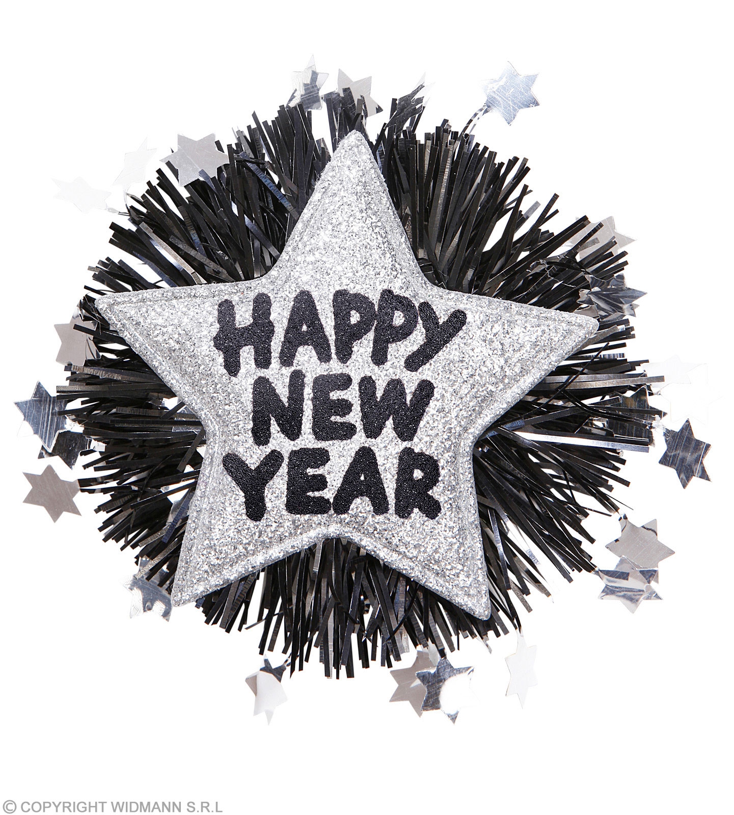 Brosche " Happy New Year", Silber/Schwarz