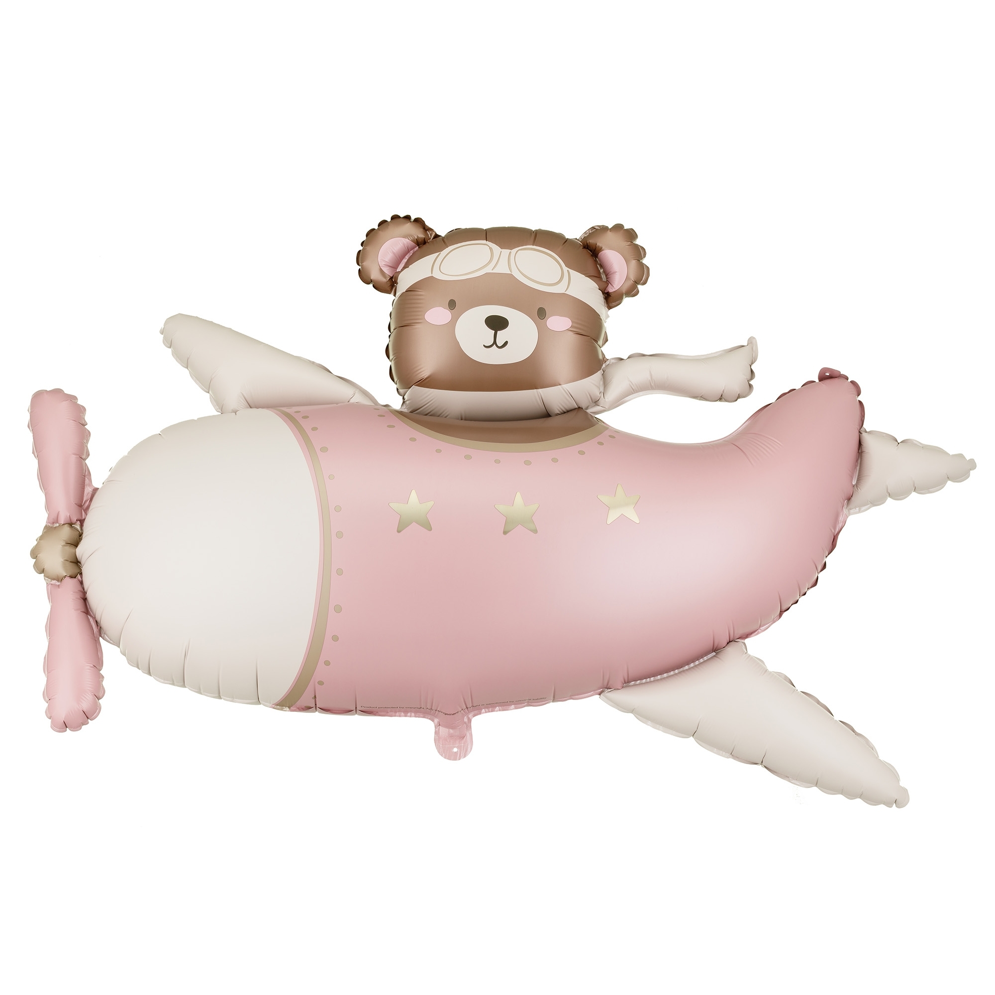 Folienballon "Bär im Flugzeug" Rosa 95cm Luftmatratze, Bärenkopf, Rosa, Sterne, Flugzeug