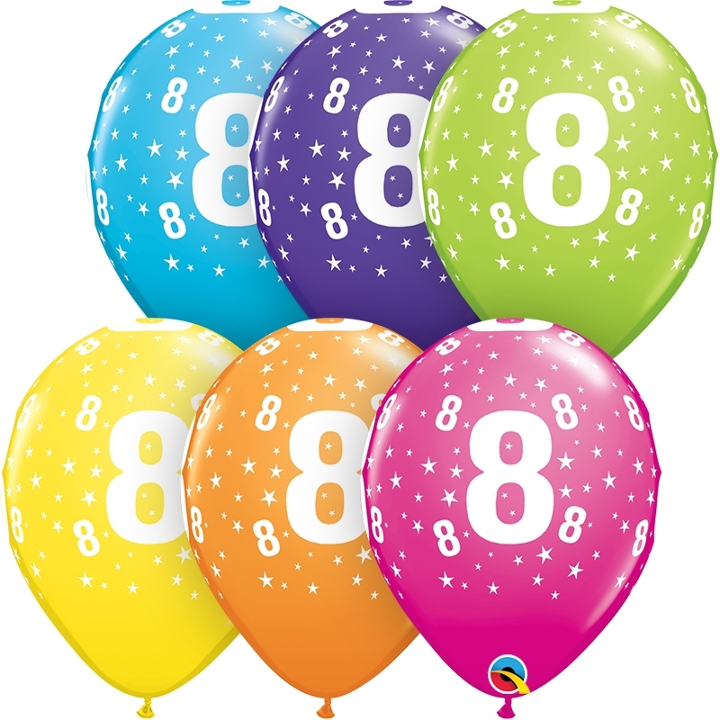 Qualatex Latexballon 8. Geburtstag verschiedene Farben Ø 30cm
