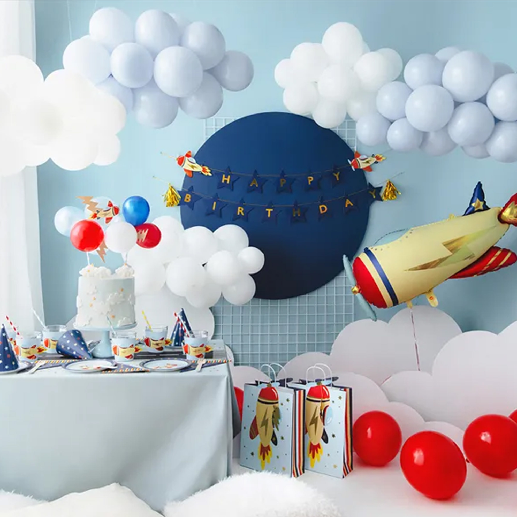 6 Partyhütchen mit bunten Sternen, Dunkelblau