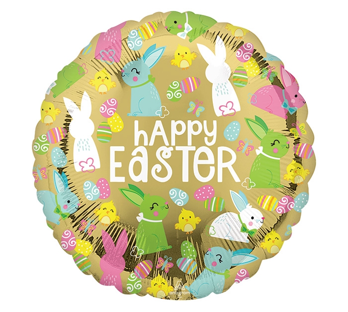 Folienballon Frohe Osterhasen Gold 45cm Folienballon Frohe Osterhasen Gold 45cm