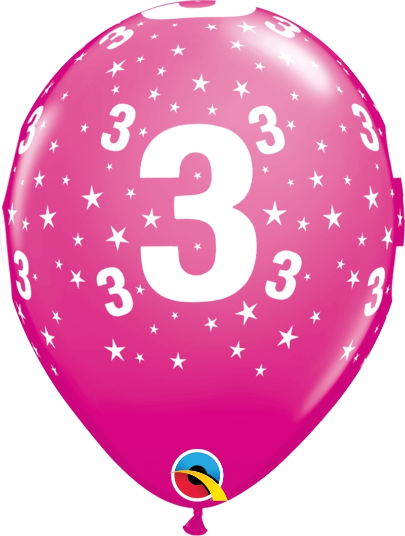 Qualatex Latexballon 3. Geburtstag verschiedene Farben Ø 30cm