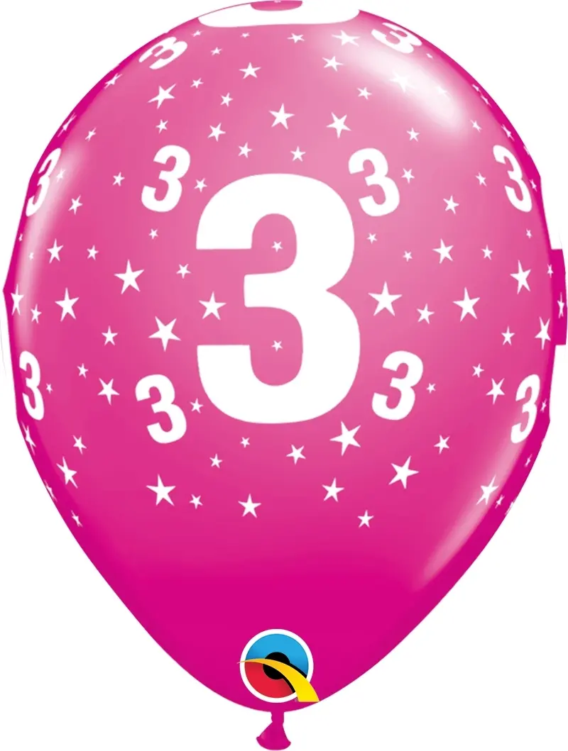 Qualatex Latexballon 3. Geburtstag verschiedene Farben Ø 30cm