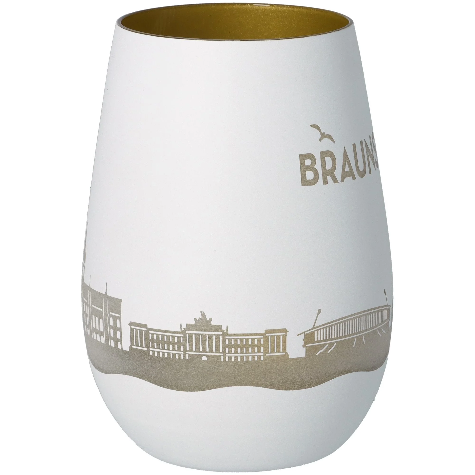 Keramikvase, weiße Vase, goldenes Innenfutter, Stadtansicht, Dekovase