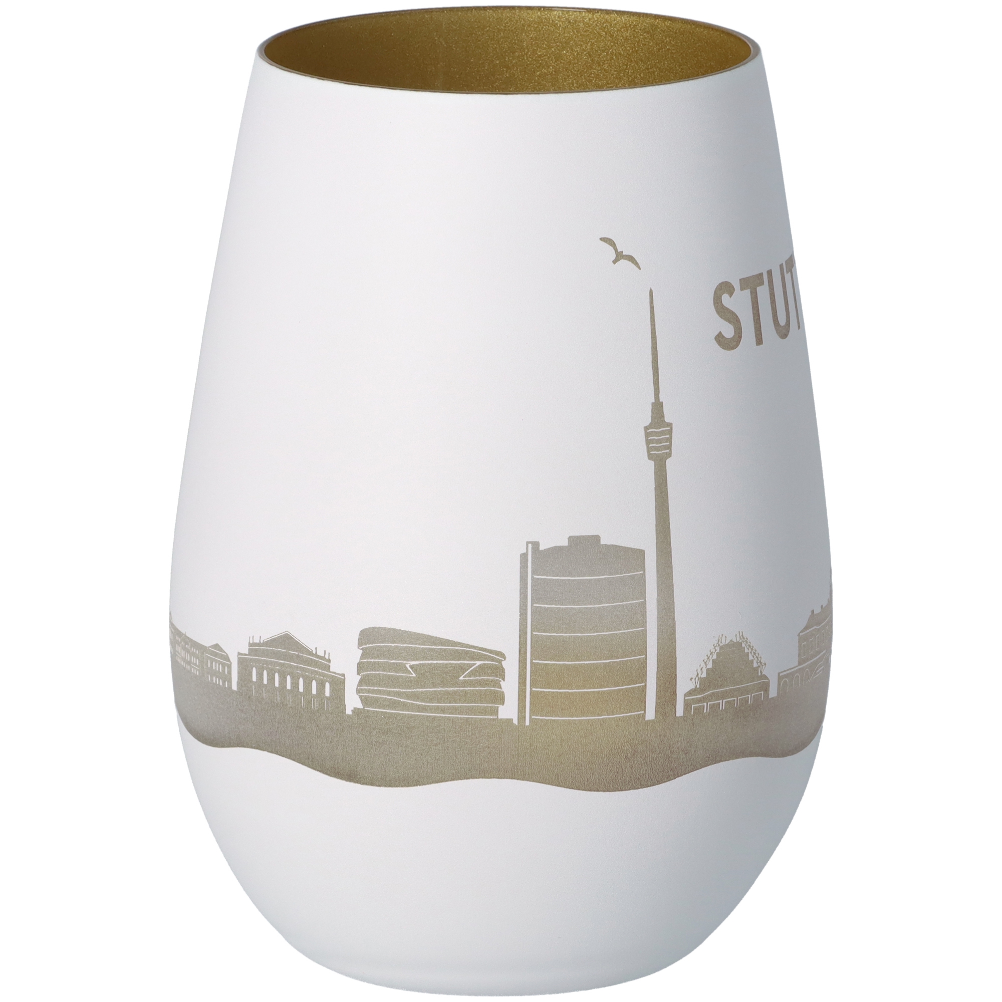 Windlicht Skyline Stuttgart Weiß/Gold Windlicht Skyline Stuttgart Weiß/Gold