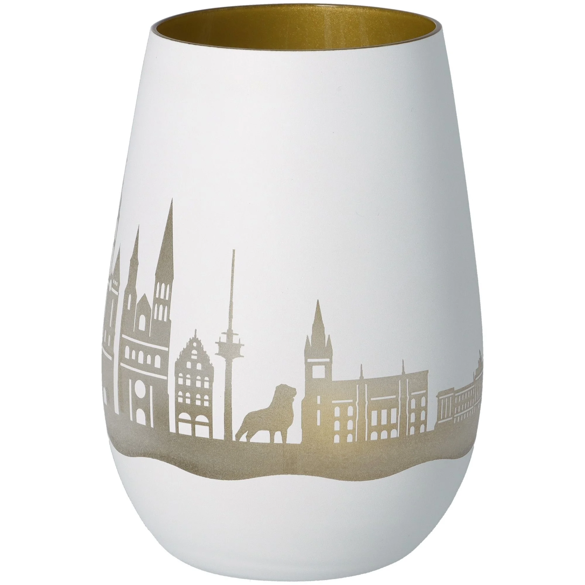Vase, weiße Vase, goldenes Interieur, Stadtsilhouette, Dekorationsvase