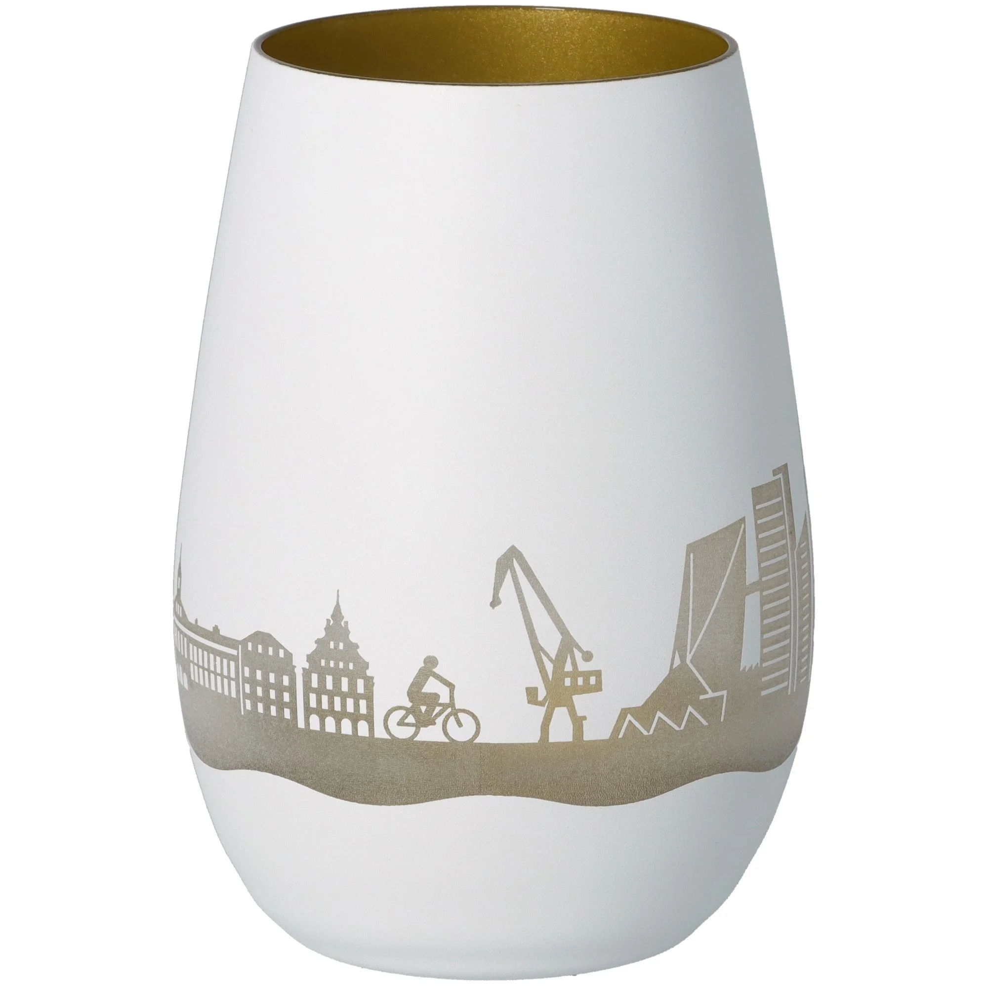 Vase, Weiße Vase, Stadt-Silhouette, Metallischer Akzent, Dekorative Vase