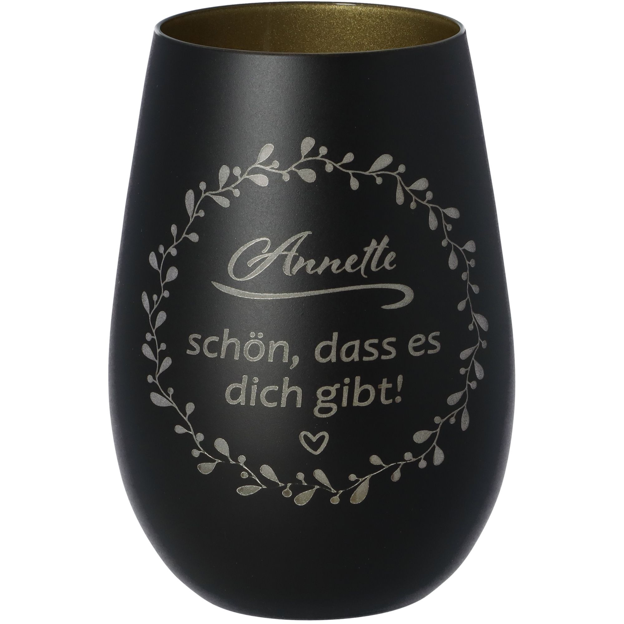 Windlicht Schön, dass es dich gibt "Name" Schwarz/Gold 465ml