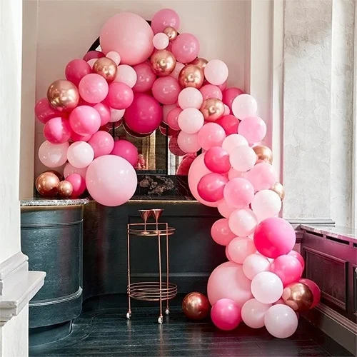 Ballonbogen, Rote/rosa Ballons, Dekoration aus Ballons, Ballongirlande, Party-Deko
