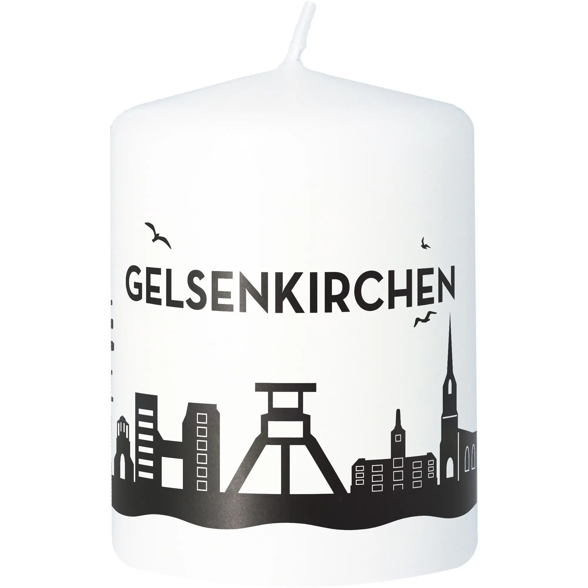 Stumpenkerze Skyline Gelsenkirchen Weiß