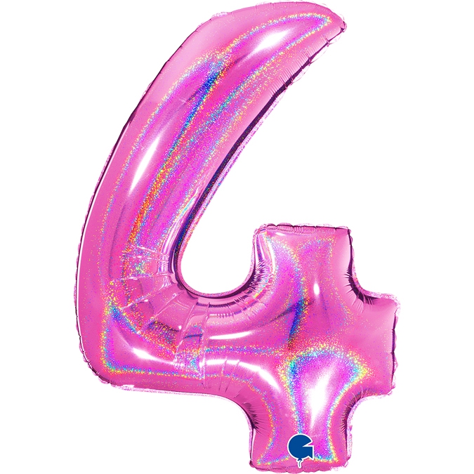 Folienballon Zahl 4 Pink Holographic 100cm Folienballon Zahl 4 Pink Holographic 100cm