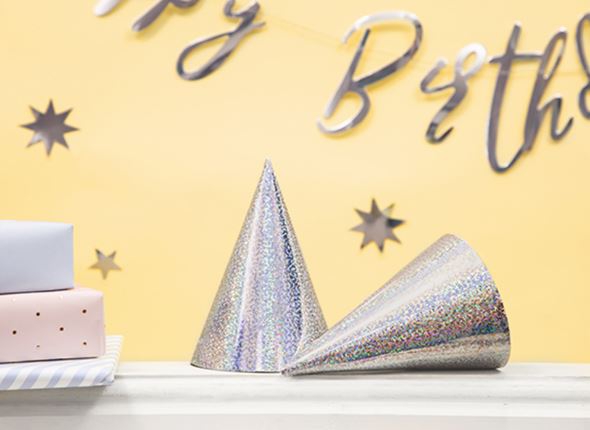 6 Partyhütchen Silber holografisch 6 Partyhütchen Silber holografisch
