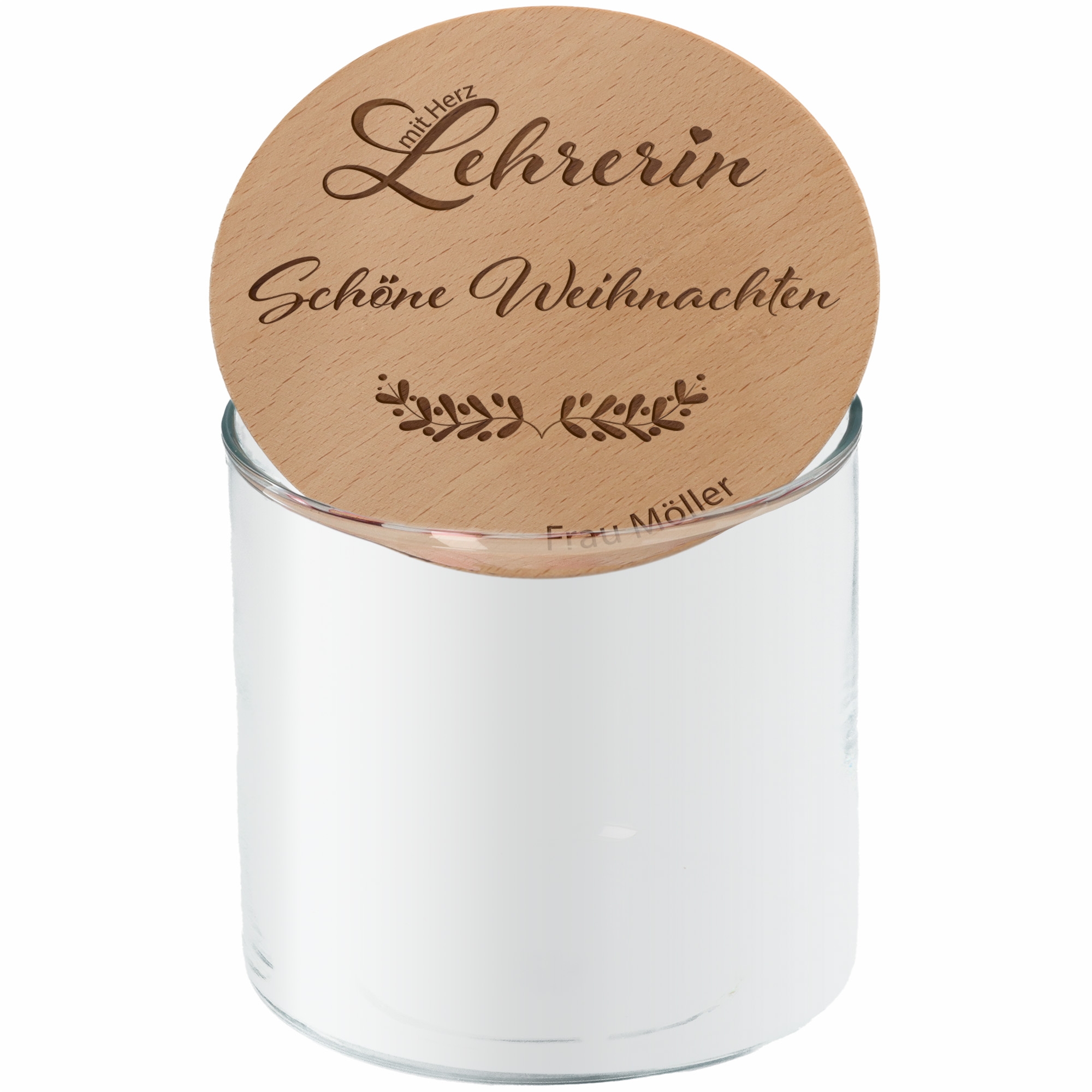 b35fabc0eb90f83ebf24dcc0cb5c0b6c4de4090a Geschenkglas Lehrerin mit Herz Schöne Weihnachten "Name" 530ml