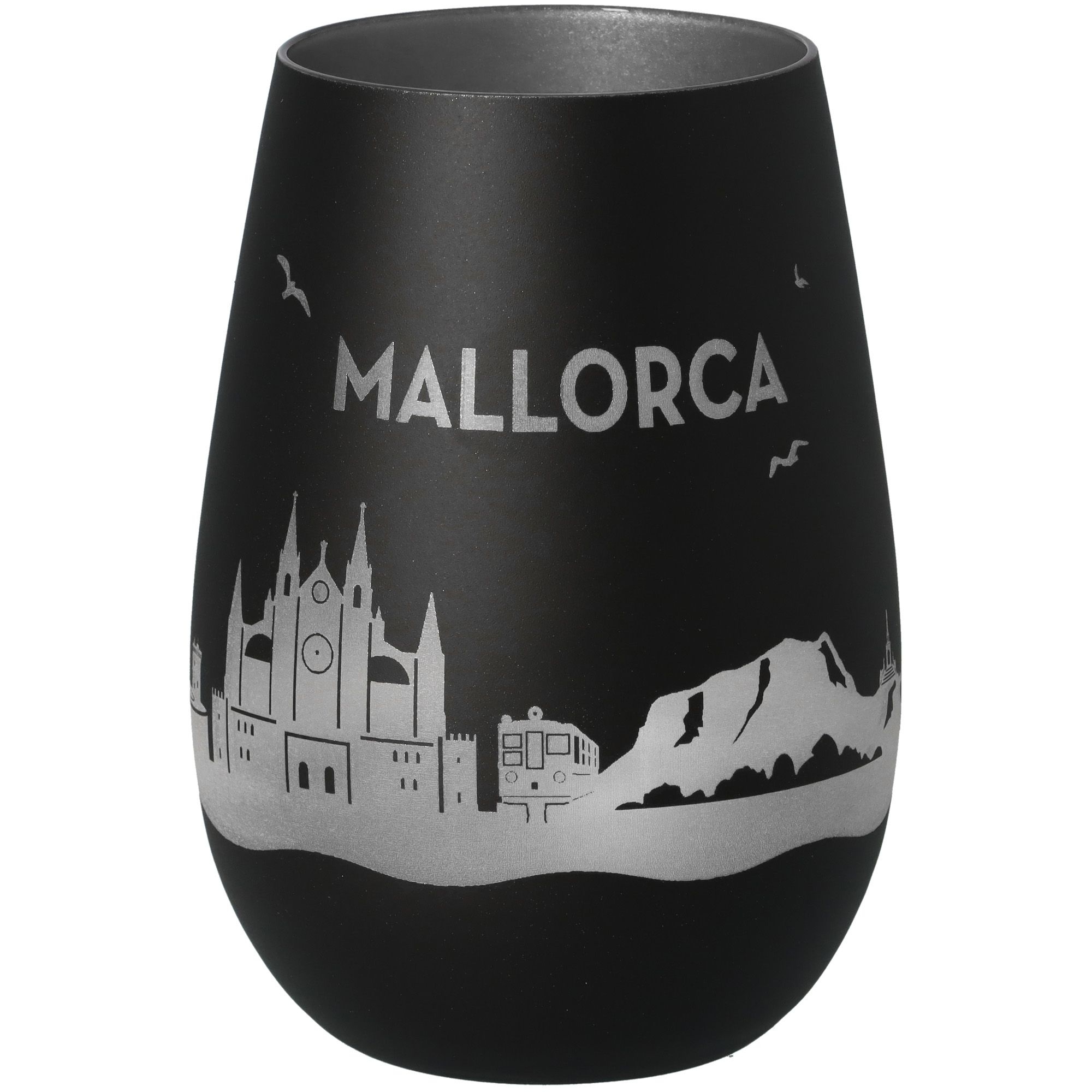 Windlicht Skyline Mallorca Schwarz/Silber Krug, Töpferei, Glas