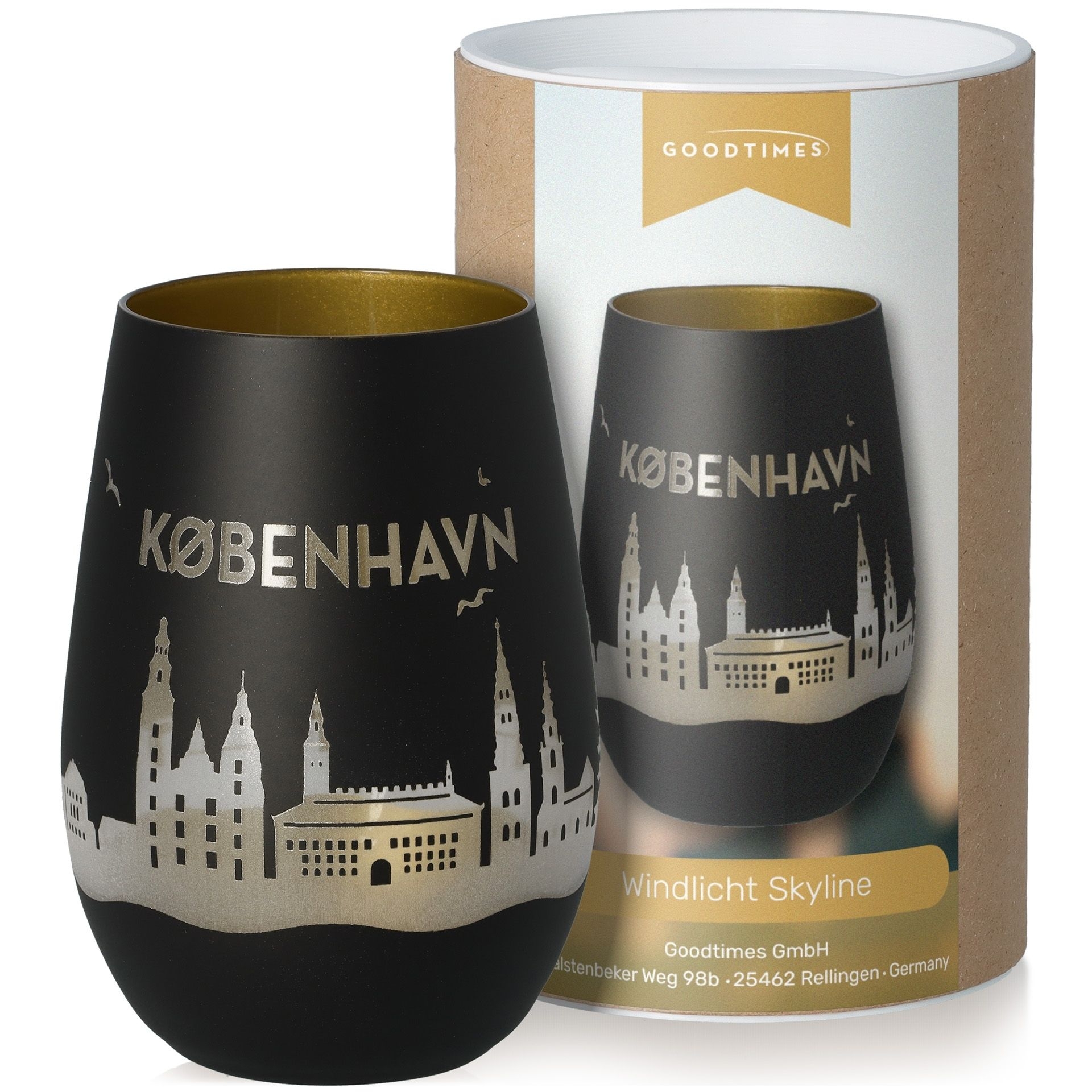 Windlicht Skyline Kopenhagen Schwarz/Gold Pokal, Töpferei, Krug