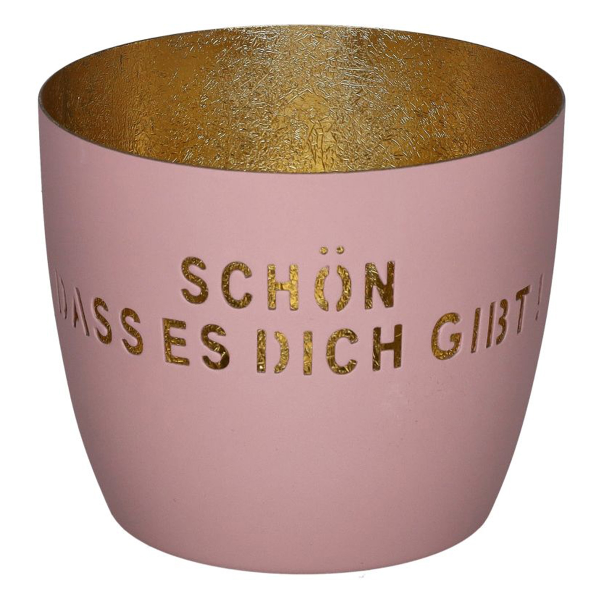 Madras Windlicht "Schön dass es Dich gibt", Rosa/Gold - M Pokal, Schüssel, Töpferei
